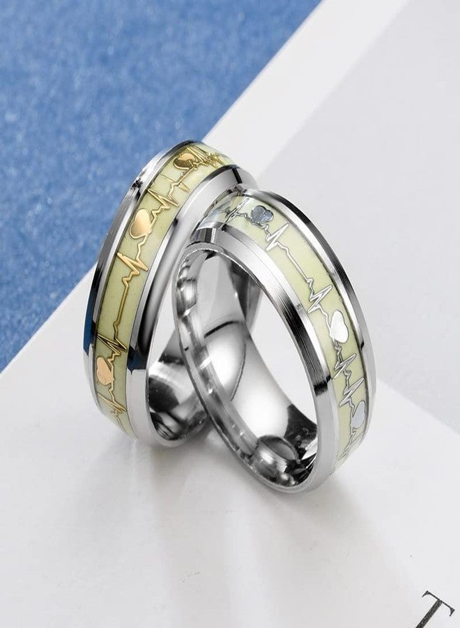 VIEN TRENDING Dark Luminous ECG Ring Stainless Steel Ring Promise Heartbeat Ring Glowing Jewelry for Men Women - Image 2