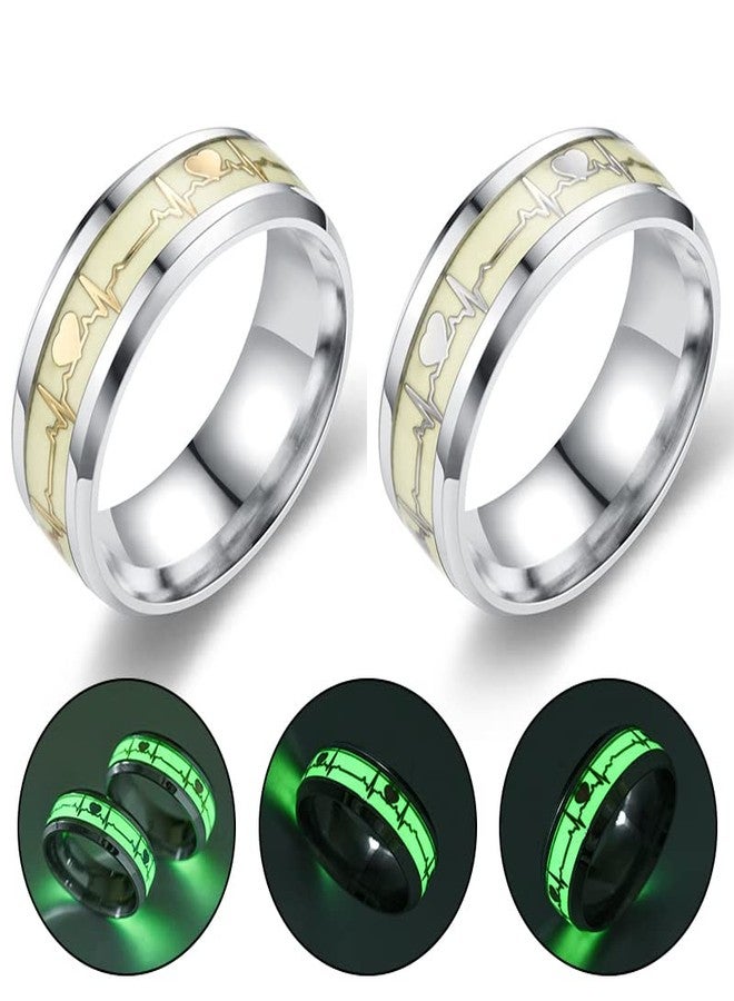 VIEN TRENDING Dark Luminous ECG Ring Stainless Steel Ring Promise Heartbeat Ring Glowing Jewelry for Men Women - Image 5
