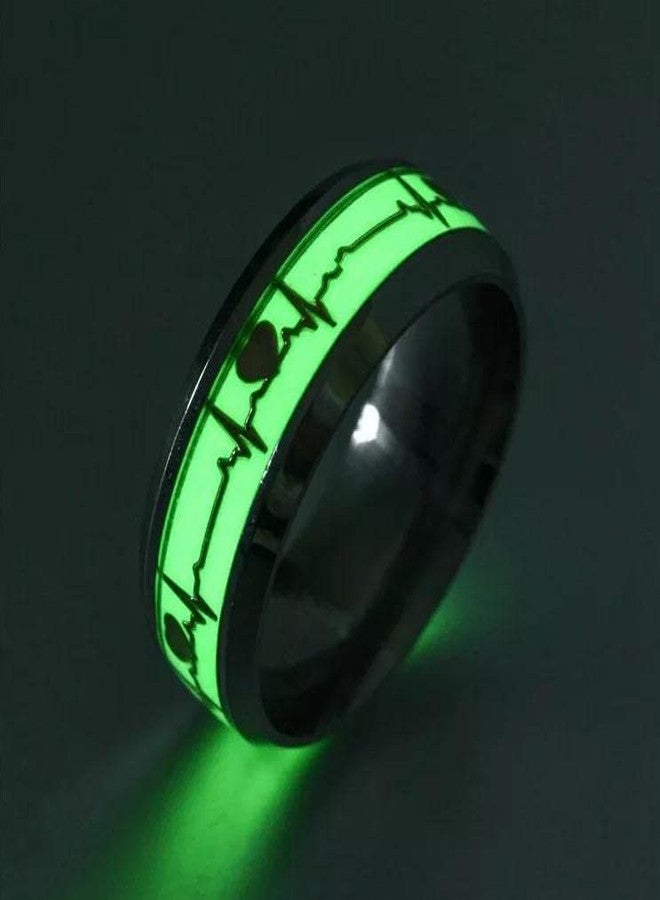 VIEN TRENDING Dark Luminous ECG Ring Stainless Steel Ring Promise Heartbeat Ring Glowing Jewelry for Men Women - Image 3