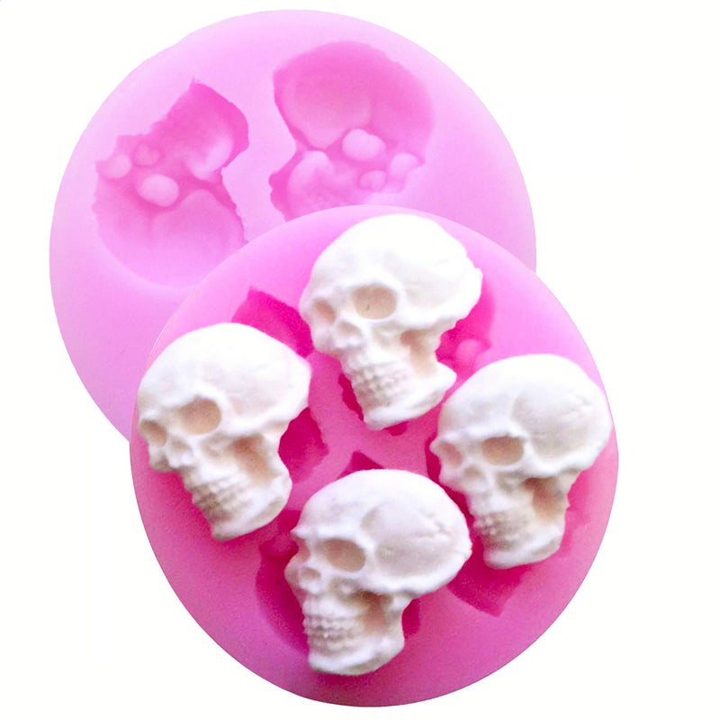 HengKe 2 Pcs 3D Skull Silicone MouldChocolate Candy Molds Halloween Skulls Silicone Fondant Mold For Cupcake Decorating Topper Decoration Sugarcraft Icing Biscuit Decor Wedding Party Supplies