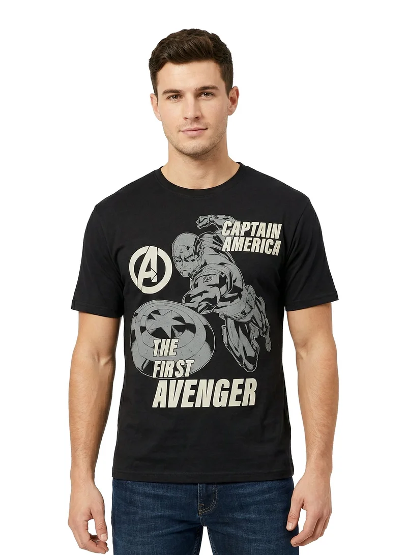 MARVEL Men’s Captain America “First Avenger” Graphic T-Shirt – Black