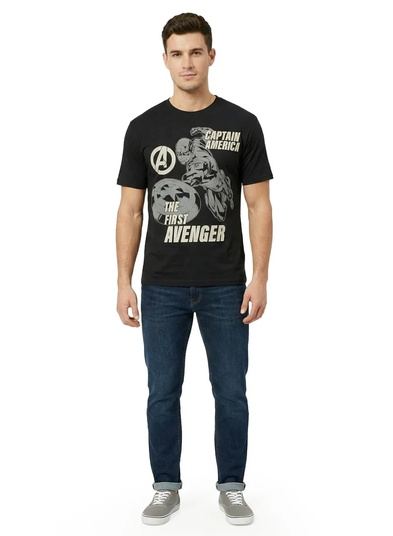MARVEL Men’s Captain America “First Avenger” Graphic T-Shirt – Black