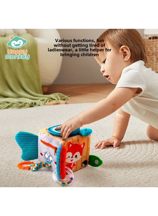 Happy Monkey Baby Hexahedron Building Blocks Rattles Baby Dressing Soft Cloth Balls Early Education Training Toys Rattles-Color:Dressing Building Blocks-ocean  - Image 4