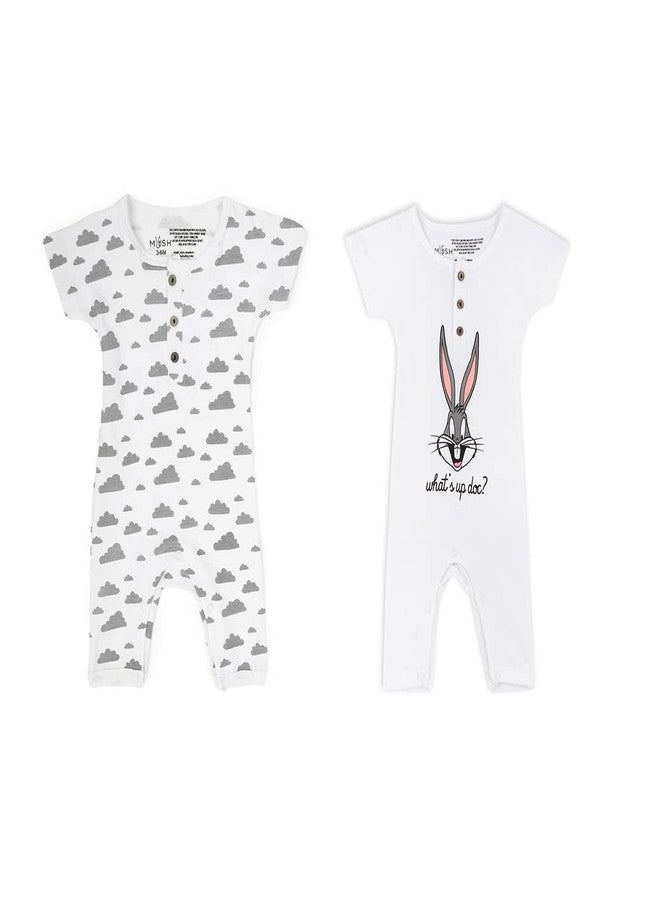 موش طقم ملابس نوم قصيرة الأكمام من الخيزران فائق النعومة من موش، مناسب للجنسين، للأطفال حديثي الولادة/الأطفال، عبوة من قطعتين (3-6 أشهر، ليلي ونهاري) - Image 1