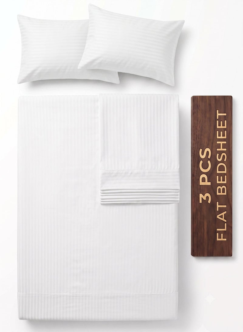 ZEESQUARE 3 PCS White Stripe Flat Bed Sheet Set – Premium Soft Microfiber Bedding Set with 1 Flat Bed Sheet & 2 Pillow Covers | Hotel Collection Wrinkle Resistant Bedding for Home, Hotel & Guest Room - Image 1