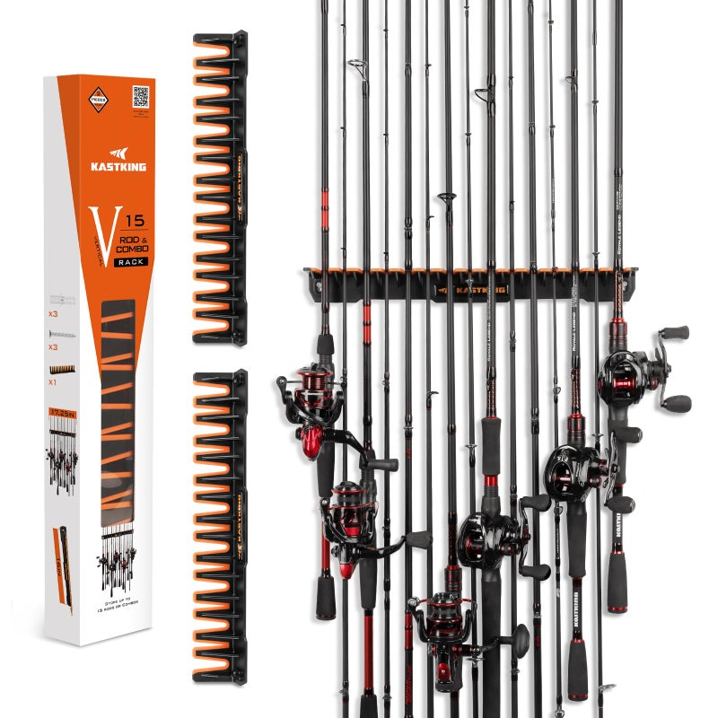 Kastking KastKing V15 Vertical Fishing Rod Holder  Wall Mounted Fishing Rod Rack Store 15 Rods or Fishing Rod Combos in 1725 Inches Great Fishing Pole Holder and Rack