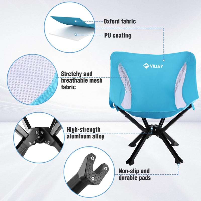 VILLEY Portable Folding Chair Lightweight Camping Chair No Assembly Needed, Quick Setup for Beach, Hiking, Supports 330 LBS, Blue - Image 5