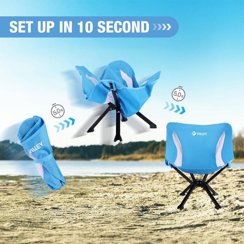 VILLEY Portable Folding Chair Lightweight Camping Chair No Assembly Needed, Quick Setup for Beach, Hiking, Supports 330 LBS, Blue - Image 3