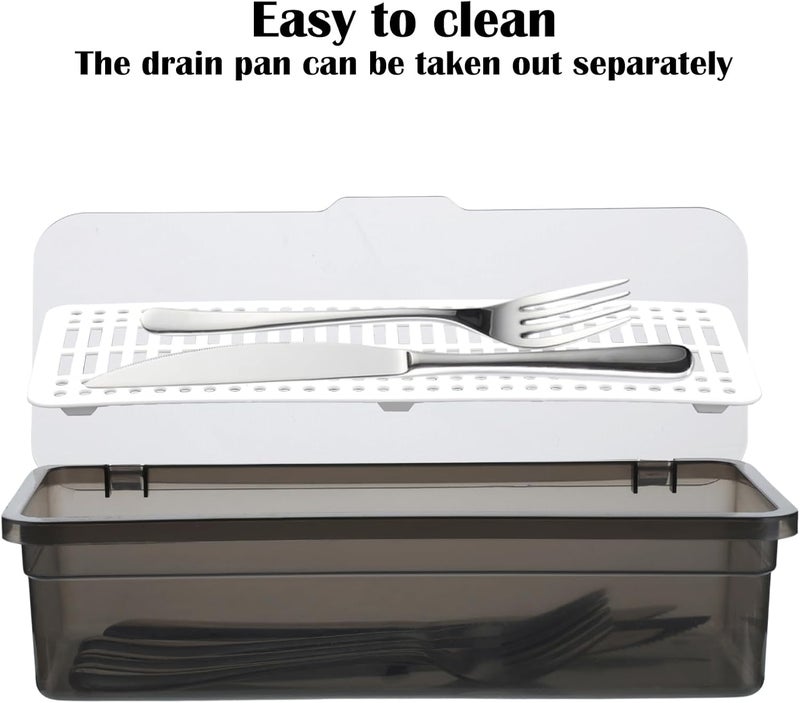 Rainmae 3Pcs Flatware Tray with Lid and Drainer Large Plastic Silverware Utensil Kitchen Drawer Organizer Clear Cutlery Storage Container with Cover Dinnerware Holder Box for Home and Travel - Image 3