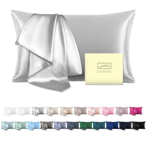 Suatien Natural Mulberry Silk Pillowcase for Hair and Skin Standard Size 20"X 26" with Hidden Zipper Soft Breathable Smooth Cooling Silk Pillow Covers(Silver Grey,Standard,1Pcs) - Image 1