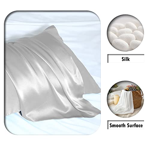 Suatien Natural Mulberry Silk Pillowcase for Hair and Skin Standard Size 20"X 26" with Hidden Zipper Soft Breathable Smooth Cooling Silk Pillow Covers(Silver Grey,Standard,1Pcs) - Image 2