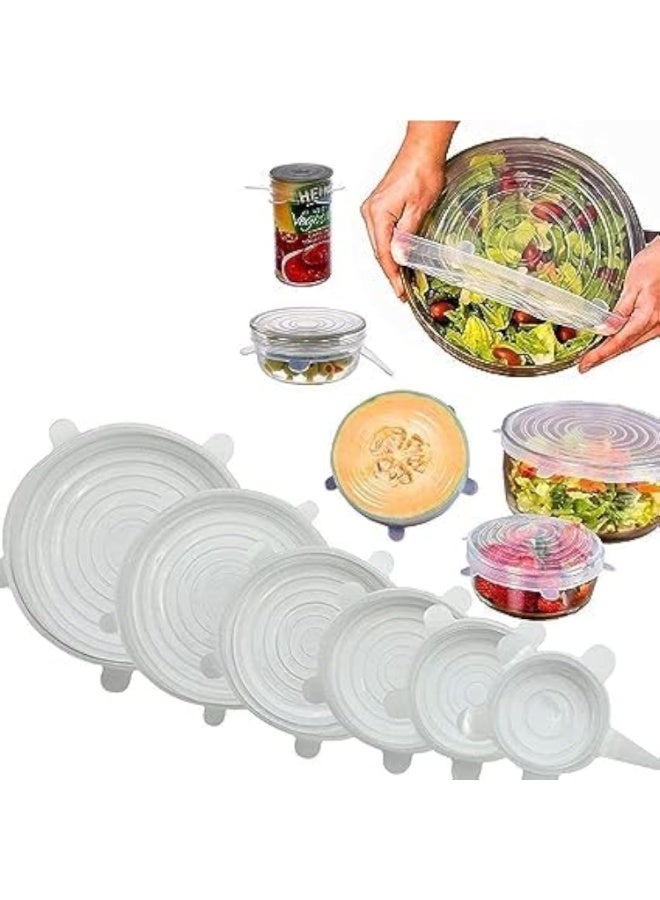 CAZADORA Silicone Stretch Lid Covers – Reusable & Eco-Friendly Food Storage Solution (Set of 6) | Flexible Silicone Lids for Bowls, Jars, Containers & More | Airtight & Leak-Proof | Premium BPA-Free Material | Microwave, Dishwasher & Freezer Safe | Transparent Universal Stretchable Food Saver Covers | Durable, Easy to Clean, Heat Resistant, Odor-Free | Ideal for Kitchen Organization & Plastic Wrap Replacement | Sustainable Reusable Silicone Food Covers | Safe for Hot & Cold Foods | Smart Elastic Fit for Round, Square & Irregular Containers - Image 1