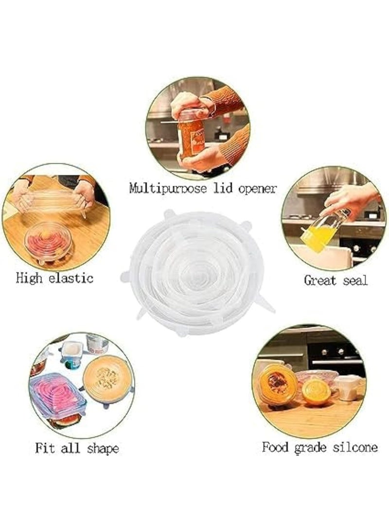 CAZADORA Silicone Stretch Lid Covers – Reusable & Eco-Friendly Food Storage Solution (Set of 6) | Flexible Silicone Lids for Bowls, Jars, Containers & More | Airtight & Leak-Proof | Premium BPA-Free Material | Microwave, Dishwasher & Freezer Safe | Transparent Universal Stretchable Food Saver Covers | Durable, Easy to Clean, Heat Resistant, Odor-Free | Ideal for Kitchen Organization & Plastic Wrap Replacement | Sustainable Reusable Silicone Food Covers | Safe for Hot & Cold Foods | Smart Elastic Fit for Round, Square & Irregular Containers - Image 5