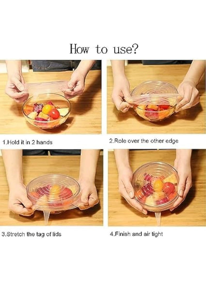 CAZADORA Silicone Stretch Lid Covers – Reusable & Eco-Friendly Food Storage Solution (Set of 6) | Flexible Silicone Lids for Bowls, Jars, Containers & More | Airtight & Leak-Proof | Premium BPA-Free Material | Microwave, Dishwasher & Freezer Safe | Transparent Universal Stretchable Food Saver Covers | Durable, Easy to Clean, Heat Resistant, Odor-Free | Ideal for Kitchen Organization & Plastic Wrap Replacement | Sustainable Reusable Silicone Food Covers | Safe for Hot & Cold Foods | Smart Elastic Fit for Round, Square & Irregular Containers - Image 3