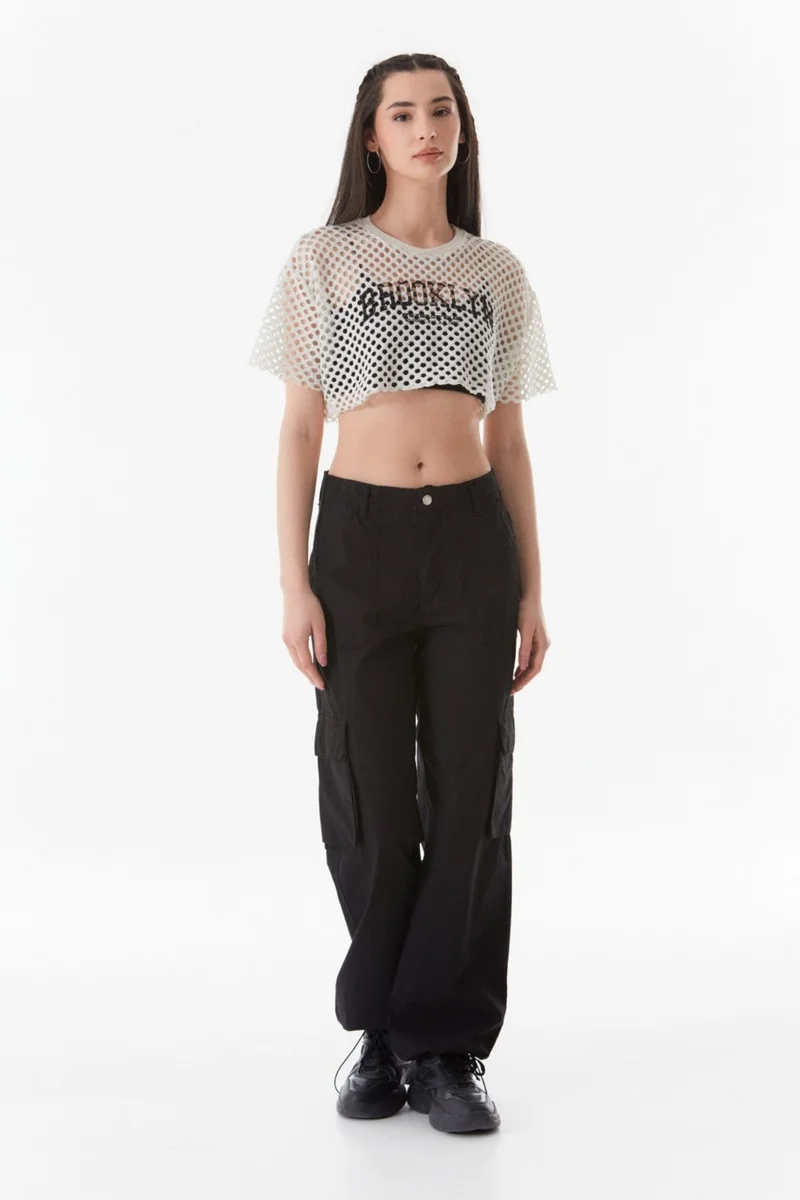 فولامودا Printed Openwork Knitwear Crop Blouse