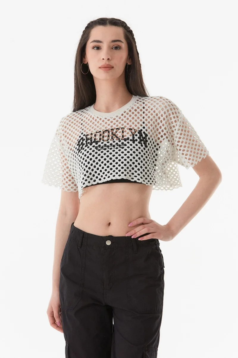 فولامودا Printed Openwork Knitwear Crop Blouse
