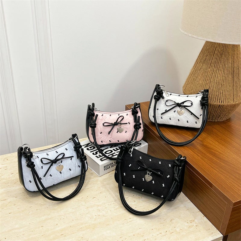 Women's Crossbody Bag Black Pink Contrast Bubble Gauze Bow - Image 4