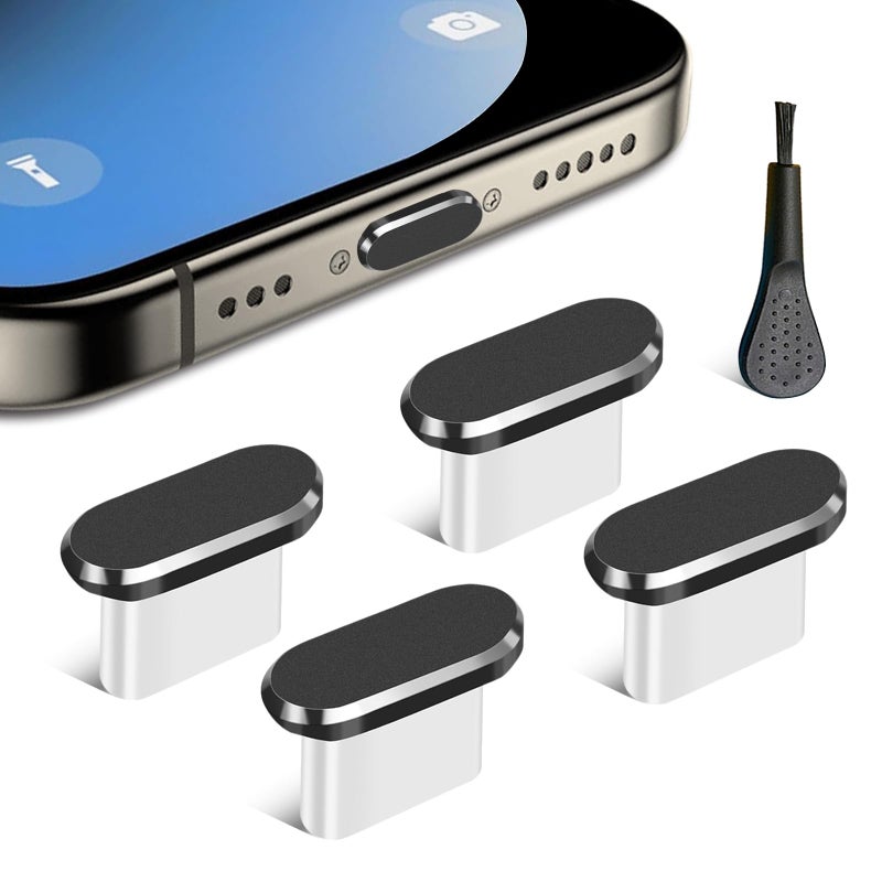 Limvory USB C Dust Plug, 4 Pack Type C Anti Dust Plug Cover Charging Port Protector Cap with Cleaning Brush for iPhone 17, 16, 15 Series, Samsung Galaxy S22/S21/S20, Note 20/10, All USB C Devices - Image 1