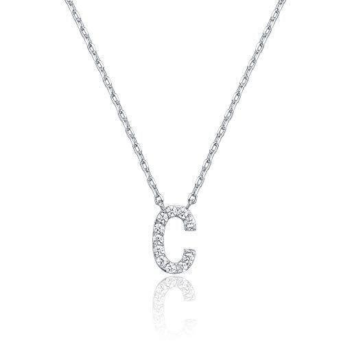PAVOI 14K White Gold Plated Cubic Zirconia Initial Necklace | Letter Necklaces for Women | C Initial - Image 1