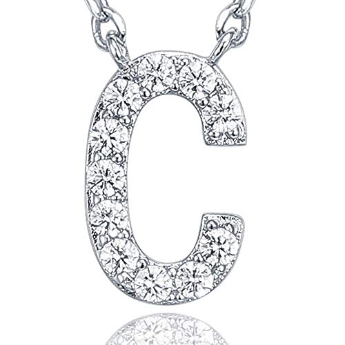 PAVOI 14K White Gold Plated Cubic Zirconia Initial Necklace | Letter Necklaces for Women | C Initial - Image 3