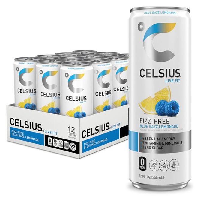 CELSIUS مشروب ليمونادة بلو راز خالي من الفقاعات، مشروب طاقة خالي من السكر، 12 أونصة سائلة (عبوة من 12) - Image 1