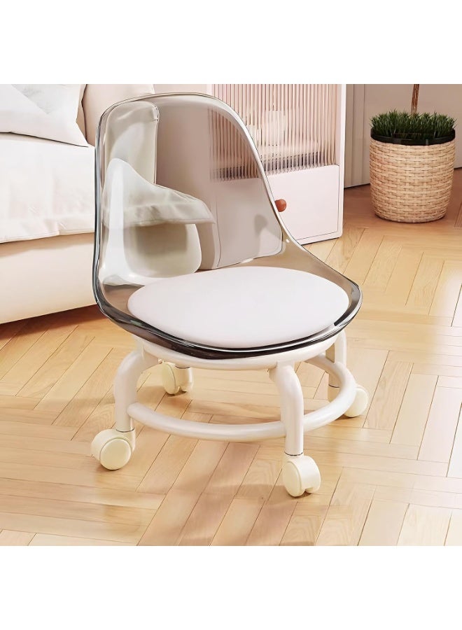 Generic Low Rolling Stool with Back Support, Acrylic Chair with Wheels and Cushion for Home Cleaning, Rotating Rolling Swivel Chairs, Shoe Stool for Home Office - Image 1