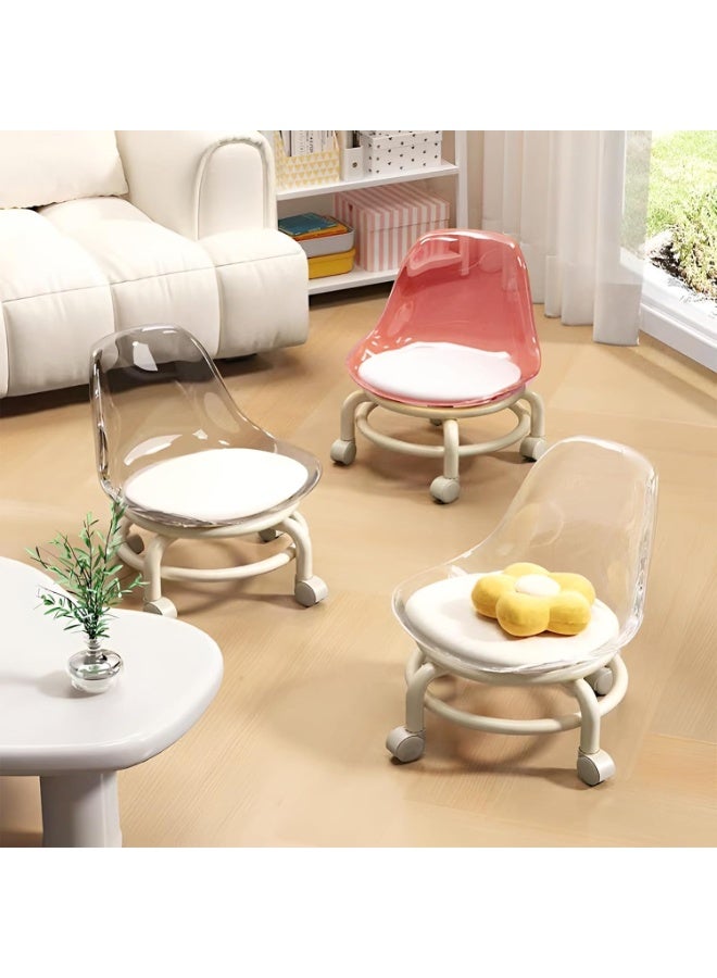 Generic Low Rolling Stool with Back Support, Acrylic Chair with Wheels and Cushion for Home Cleaning, Rotating Rolling Swivel Chairs, Shoe Stool for Home Office - Image 3