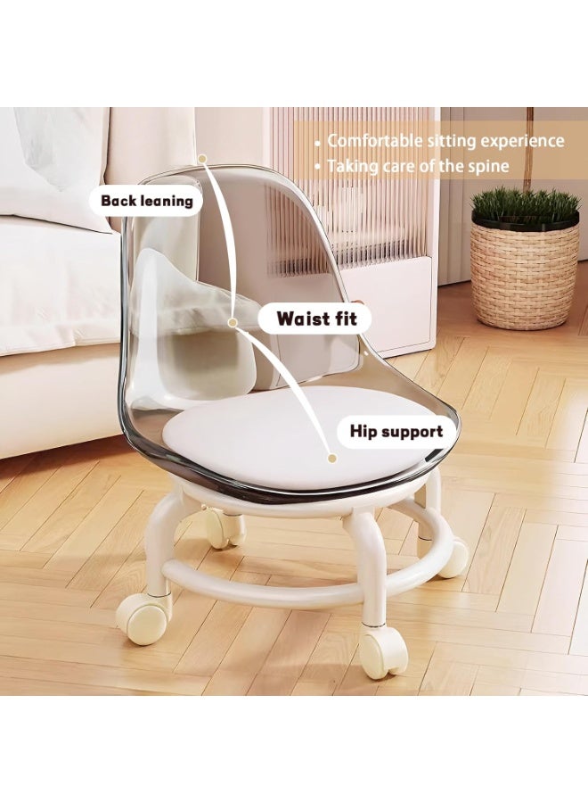 Generic Low Rolling Stool with Back Support, Acrylic Chair with Wheels and Cushion for Home Cleaning, Rotating Rolling Swivel Chairs, Shoe Stool for Home Office - Image 5
