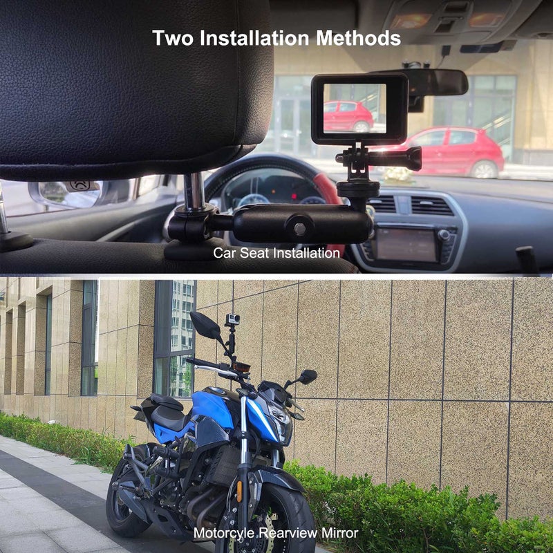 AUGREX 360° Dash Cam Mount for Gopro Hero 9 8 7 6 5 4 Session, Motorcycle UTV ATV Rearview Mirror Stand, Sports Camera Bracket, Bicycle Action Camera Clamp Holder for SJCAM Canon DSLR Action Camera - Image 2