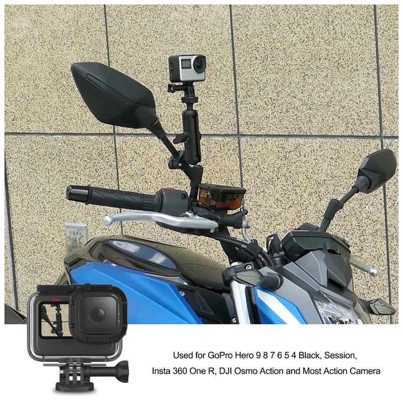 AUGREX 360° Dash Cam Mount for Gopro Hero 9 8 7 6 5 4 Session, Motorcycle UTV ATV Rearview Mirror Stand, Sports Camera Bracket, Bicycle Action Camera Clamp Holder for SJCAM Canon DSLR Action Camera - Image 3