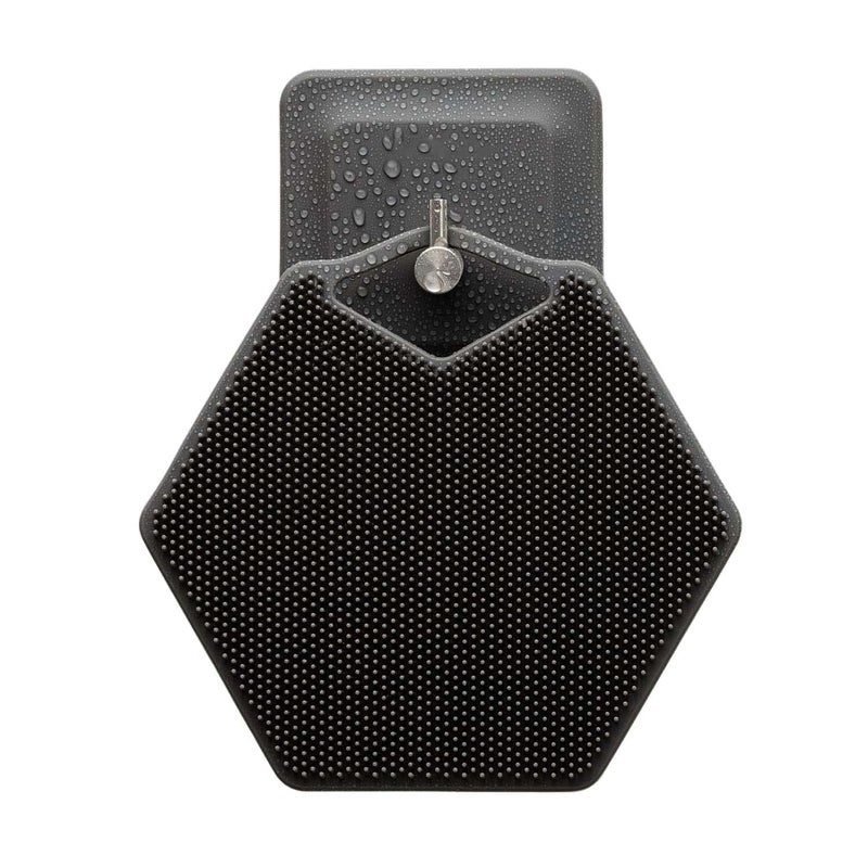 JZS Body Scrubber & Storage Hook Set, Silicone Shower & Bathroom Accessory, Features Silicone-Grip Technology, Removable & Reusable Gentle Exfoliator Pad & Massager (Black) - Image 1