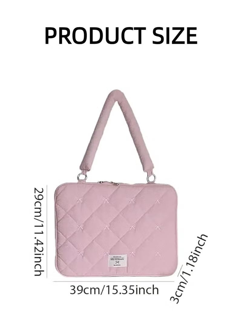 HPRT Puffy Laptop Sleeve 13-15.6 Inch, Quilted Laptop Case with Embroidery Bow, Water Resistant Computer Bag for Women, Protective Carrying Case for MacBook Pro/Air, HP, Dell (Pink) - Image 3