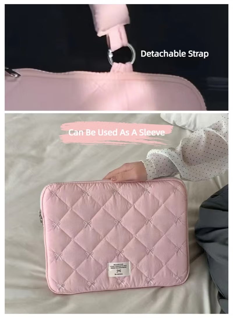HPRT Puffy Laptop Sleeve 13-15.6 Inch, Quilted Laptop Case with Embroidery Bow, Water Resistant Computer Bag for Women, Protective Carrying Case for MacBook Pro/Air, HP, Dell (Pink) - Image 5