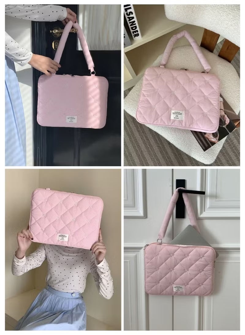HPRT Puffy Laptop Sleeve 13-15.6 Inch, Quilted Laptop Case with Embroidery Bow, Water Resistant Computer Bag for Women, Protective Carrying Case for MacBook Pro/Air, HP, Dell (Pink) - Image 5