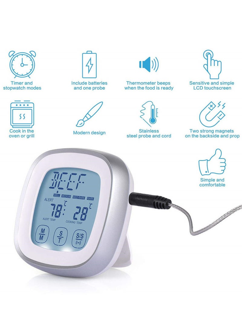 Digital Touchscreen Meat Thermometer with Timer Alert Food Grade Probe for Kitchen Cooking BBQ Grill - Image 5