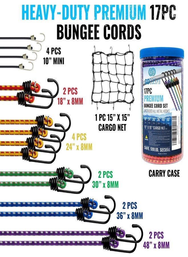 GOEASY0312 Premium Bungee Cords Heavy Duty - 17 Piece Bungee Cords with Hooks in A Storage Jar Includes 10", 18", 24", 30", 36", 48" Bungie Cord & Cargo Net Bundle - Image 4