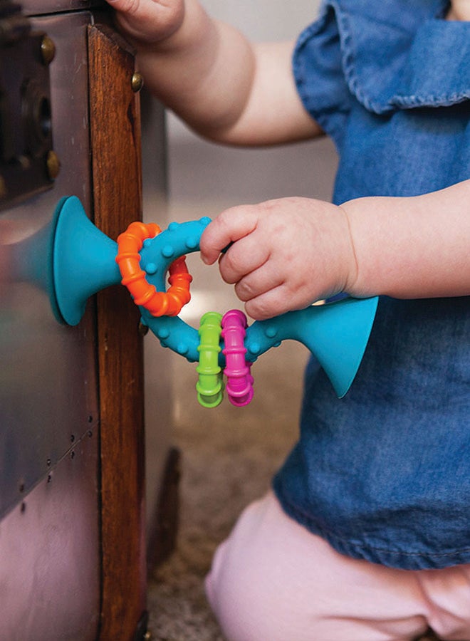 Fat Brain Toys Fat Brain Toys Pipsquigz Loops – Teal, Vibrant Silicone Suction Cup Toy for Babies, Sensory Exploration, Fine Motor Skills Development, Rattling Sounds, and Soothing Gum Relief - Image 3