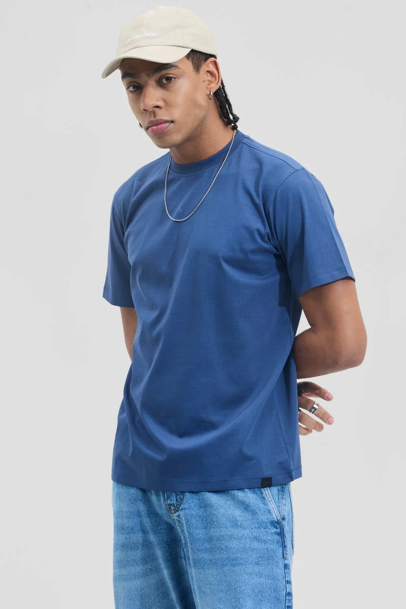 SNITCH Core Lab Navy Solid Slim Fit T-Shirt