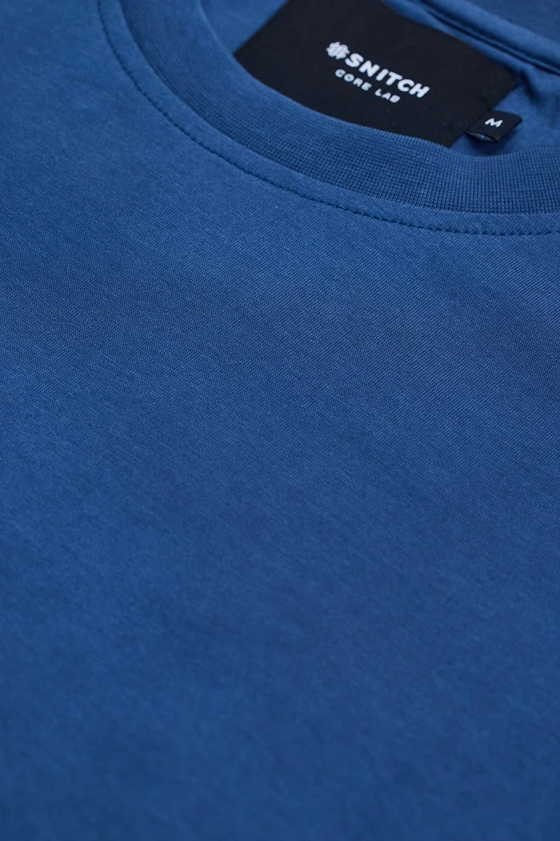 SNITCH Core Lab Navy Solid Slim Fit T-Shirt