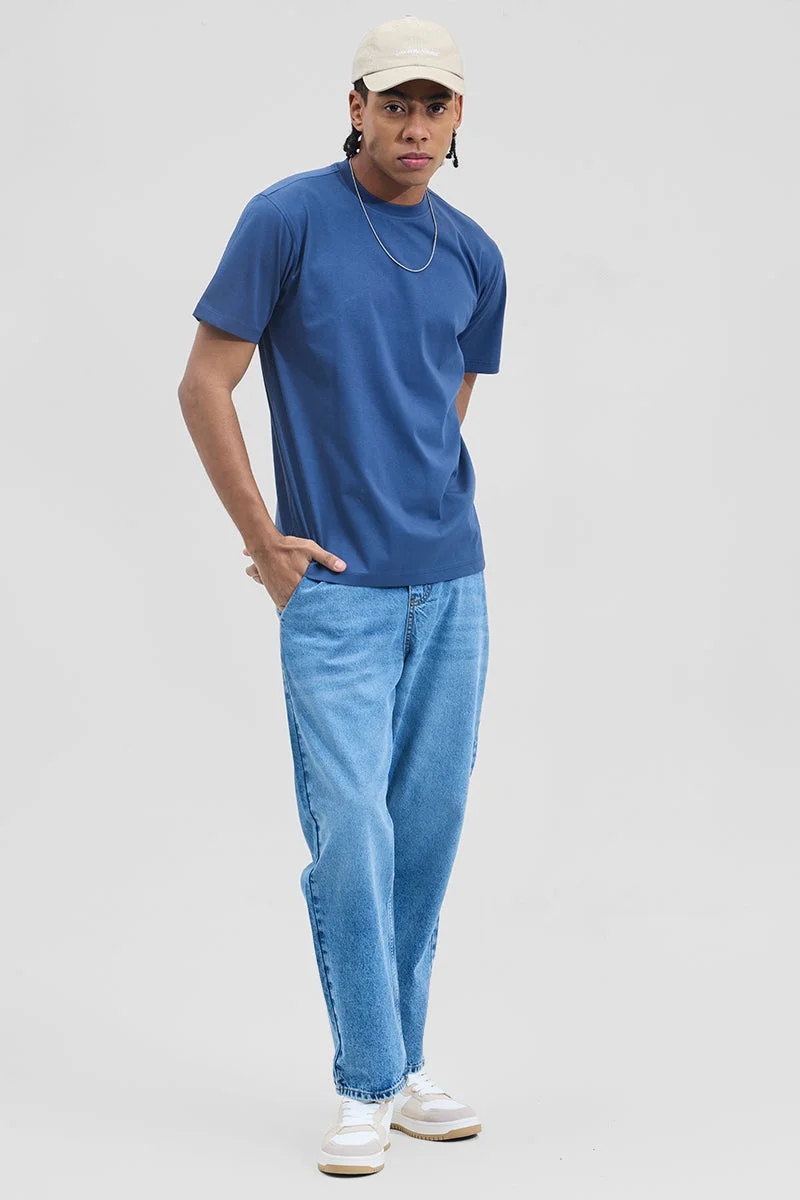 Snitch  Core Lab Navy Solid Slim Fit T-Shirt for Men | Best Price UAE