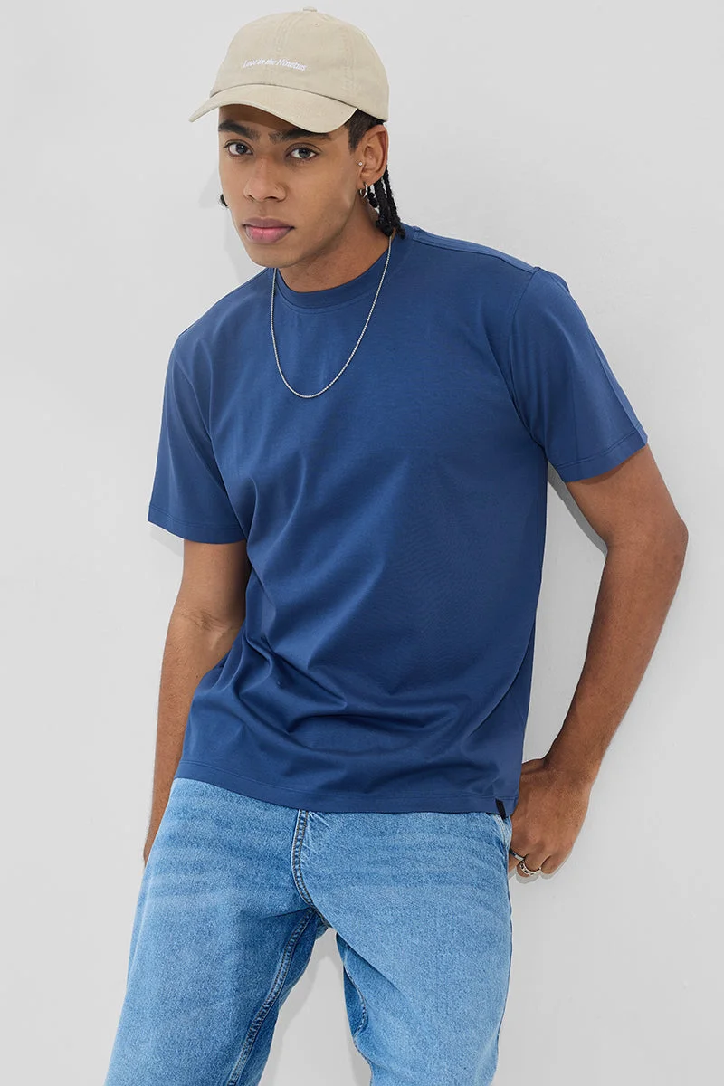 Snitch  Core Lab Navy Solid Slim Fit T-Shirt for Men | Best Price UAE