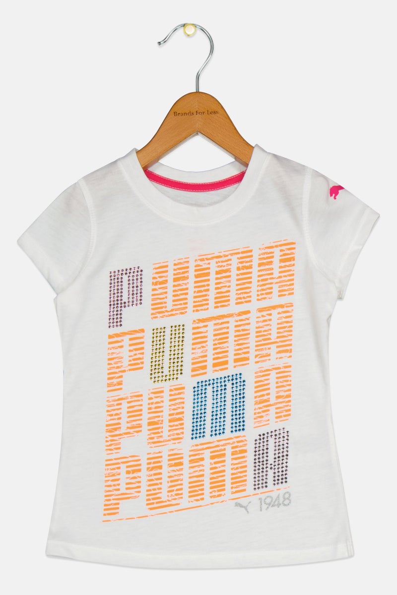 PUMA Kids Girl Sportswear Fit Short Sleeve Outdoor T-Shirt, White - Image 3