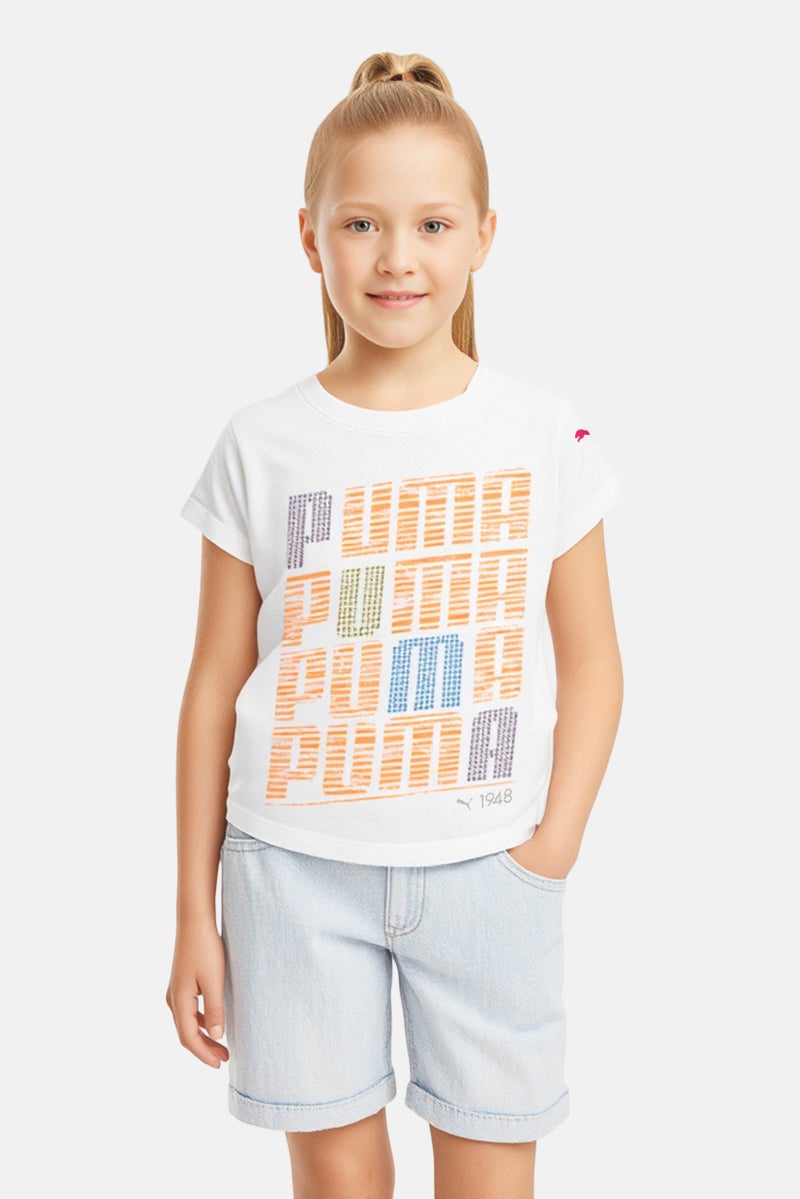 PUMA Kids Girl Sportswear Fit Short Sleeve Outdoor T-Shirt, White - Image 1