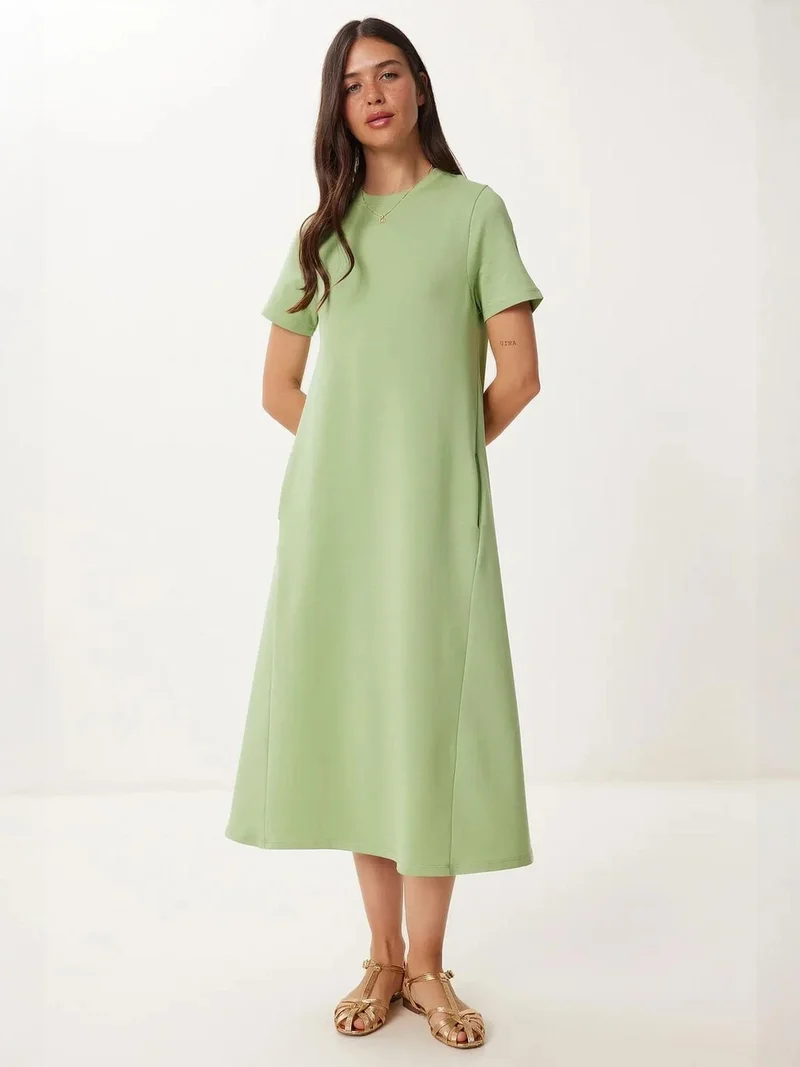 السعادة في إسطنبول ISTANBUL Midi Dress with Short Sleeves and Crew Neck