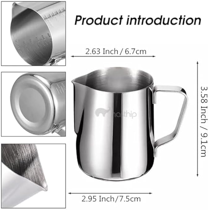 هاسذيب إبريق رغوة الحليب سعة 600 مل مع مقياس قياس، إبريق حليب من الفولاذ المقاوم للصدأ للقهوة والإسبريسو والكابتشينو واللاتيه، إبريق تبخير احترافي للباريستا مع قلم رسم لاتيه - Image 3