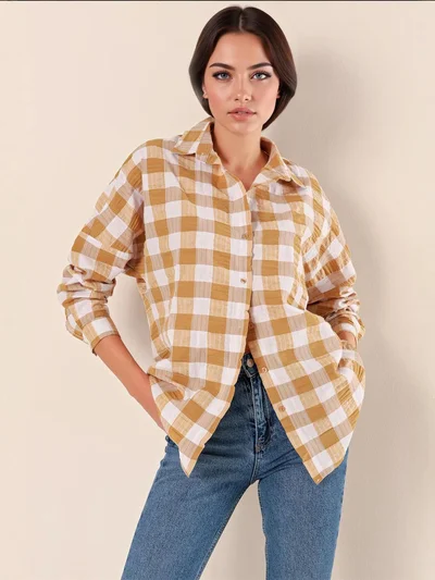 بيغ دارت قميص بأزرار وأكمام طويلة كبير الحجم من