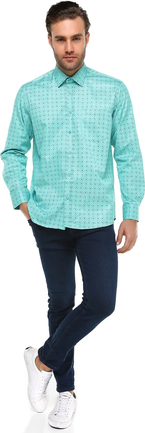 Varetta Men's Green Cotton Long Sleeve Shirt with Pocket
