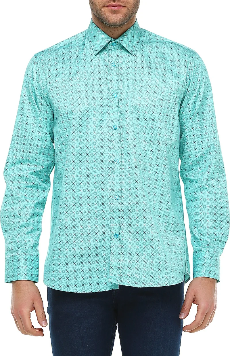 Varetta Men's Green Cotton Long Sleeve Shirt with Pocket