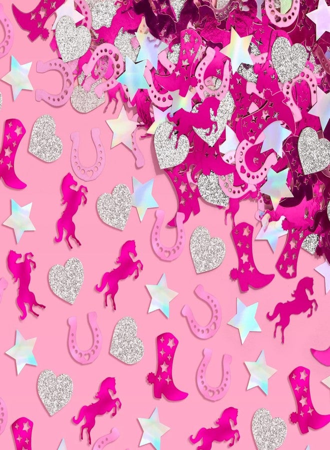 xo, Fetti Pink Pony Club Confetti - 200 pcs | Cowgirl Tablescape, Silver Glitter Bachelorette, Western Table Decor, Birthday Decorations, Cute Party Supplies - Image 1