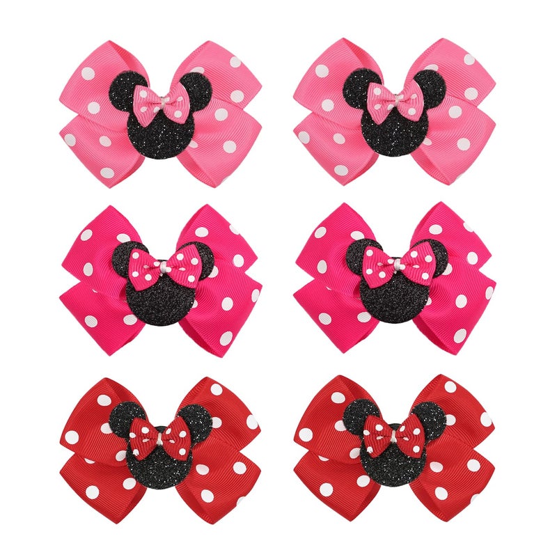 Ayesha Mouse Ears Hair Clips, 3 Inch Grosgrain Ribbon Mouse Bow Hair Clips for Girls, Hair Accessories for Baby Girls, Toddler Kids, Costume Birthday Party - Image 1
